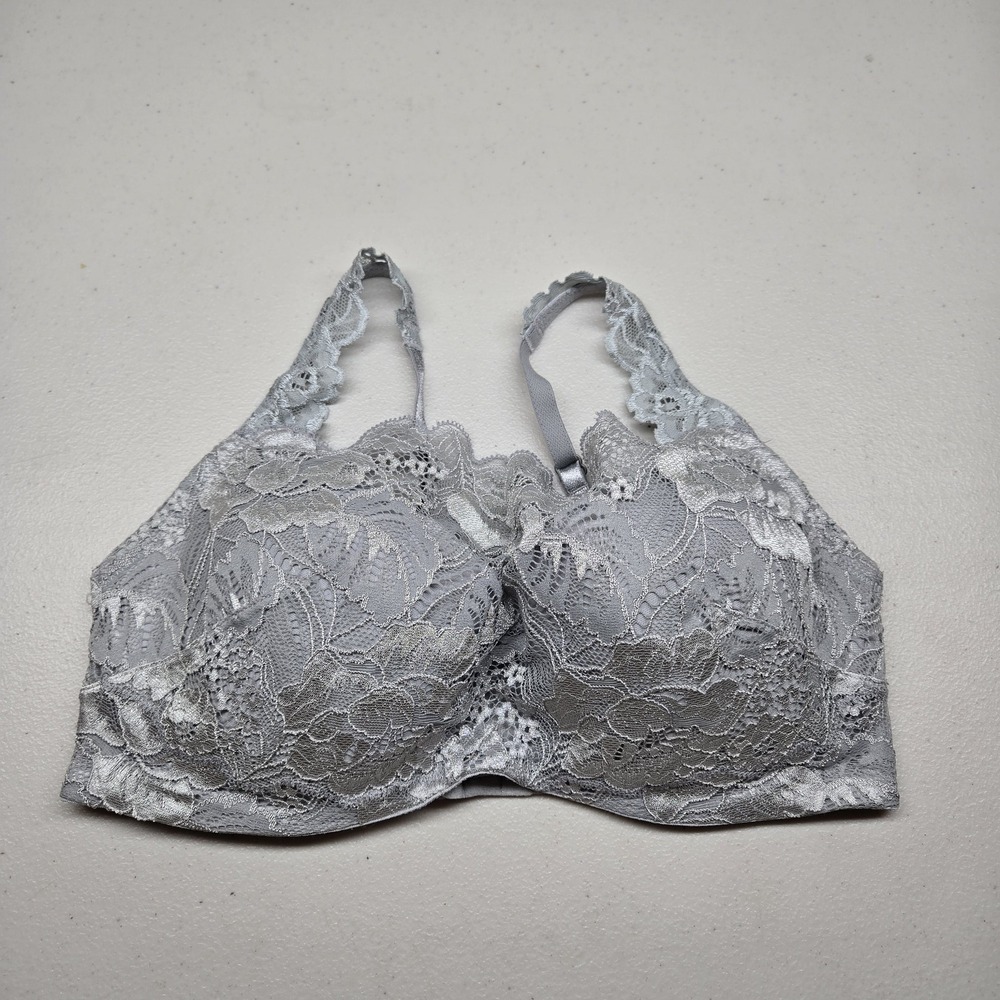 Soma‎ Women Bra 34D Light Gray Floral T Shirt Underwired Lace Lightly Lined